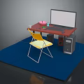 Red Home Office Desk With Yellow Chair Computer And Desktop Items On Blue Rug