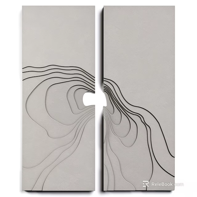 Two Light Gray Photo Frames With Black Curved Patterns And Eye Shaped Design 3d model