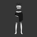 Fashionable Women's Outfit with White Top Black Skirt Striped Socks Layered Design and Hair Accessories