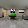 Modern Billiard Room Interior With Green Pool Table Gray Sofa And Projector Screen 3d model