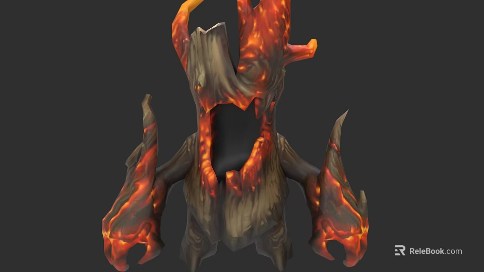 Fiery Wooden Lava Creature With Flowing Magma And Charred Wood Texture 3d model 