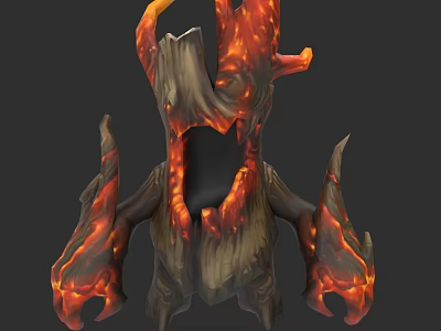Fiery Wooden Lava Creature With Flowing Magma And Charred Wood Texture 3d model