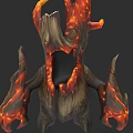 Fiery Wooden Lava Creature With Flowing Magma And Charred Wood Texture