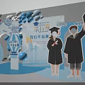 Graduation Season Event Setup With Photo Wall Graduate Silhouettes And Bachelor Caps