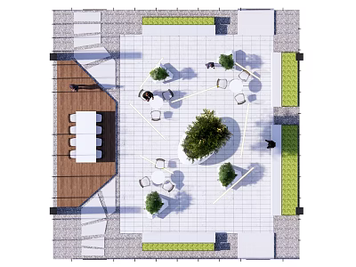 Modern Garden Landscape Design With Tile Flooring Seating Areas And Central Tree 3d model