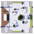 Modern Garden Landscape Design With Tile Flooring Seating Areas And Central Tree