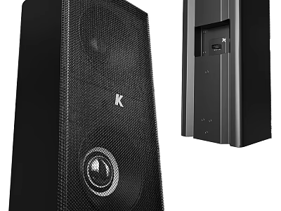 Black Tower Speaker With Mesh Front Panel And K Logo Rear Port Design 3d model