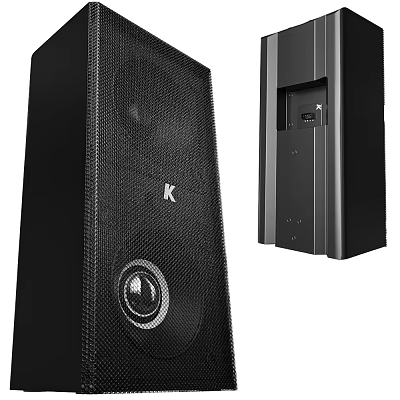 Black Tower Speaker With Mesh Front Panel And K Logo Rear Port Design 3d model