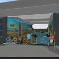Shopping Mall Kids Play Space With Colorful Murals Green Lawn And Glass Dome Ceiling