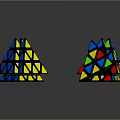 Decorative Ornament Set Geometric Pyramid With Blue Colorful Sections Shiny Reflective For Home