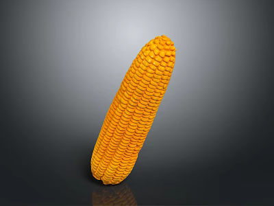 Yellow Corn Shaped Sculpture Carving With Granular Texture And Reflection On Grey Background 3d model