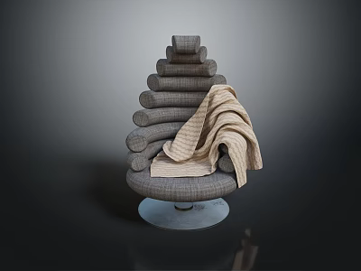 Gray Layered Stacked Lounge Chair With Curved Shape Beige Blanket And Clear Round Base 3d model