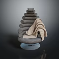 Gray Layered Stacked Lounge Chair With Curved Shape Beige Blanket And Clear Round Base