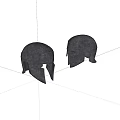 Two Ancient Spartan Helmets Displayed Side By Side On White Background 3d model
