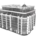 Modern Glass Curtain Wall Office Building With Curved Structure And Multiple Floors