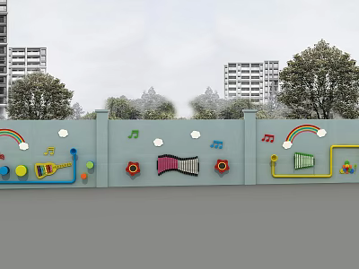 Colorful Outdoor Playground Equipment Wall With Music Notes And Rainbow Elements 3d model
