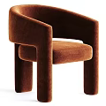 Modern Brown Velvet Single Chair With Curved Armrest And Comfortable Design