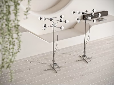 Modern Floor Lamps With Spherical Bulbs And Metal Stands In Minimalist Interior 3d model