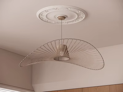 Modern Radiant Wireframe Chandelier With Circular Ceiling Medallion In Neutral Interior Space 3d model