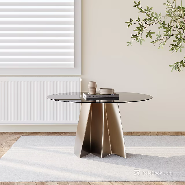 Modern Round Glass Top Side Table With Geometric Metal Base For Indoor Living Room 3d model 
