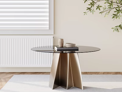 Modern Round Glass Top Side Table With Geometric Metal Base For Indoor Living Room 3d model