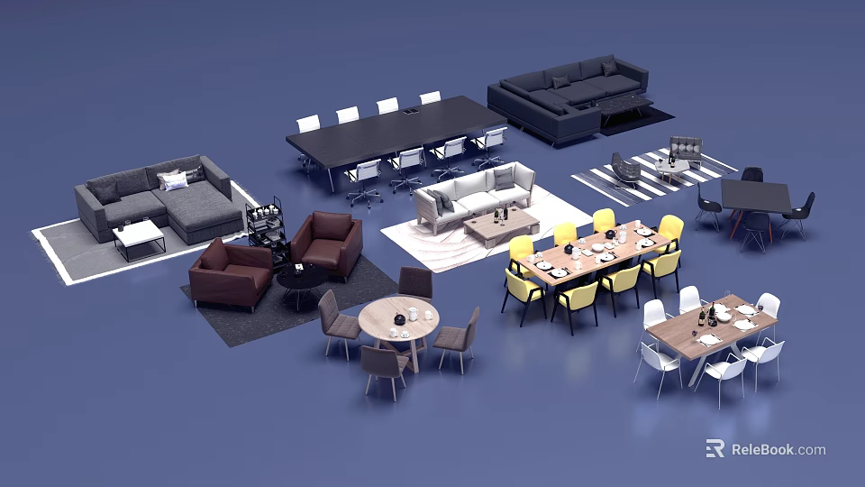 Modern Leisure Sofa Combination With Comfortable Cushions Various Colors And Coffee Tables 3d model 