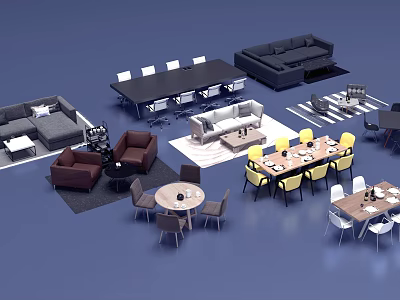Modern Leisure Sofa Combination With Comfortable Cushions Various Colors And Coffee Tables 3d model