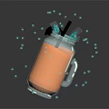 Refreshing Orange Smoothie in Glass Jar with Mint Garnish and Splashing Drops