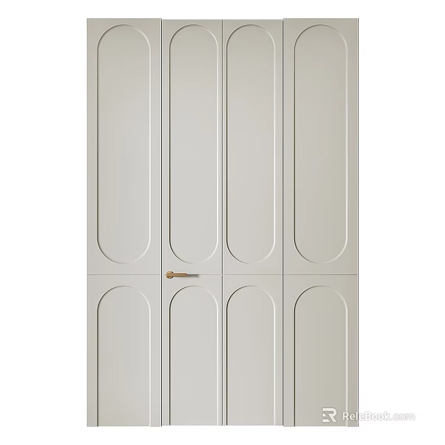 Modern Hinged Door Design With Smooth Panel And Brass Handle Detail 3d model 