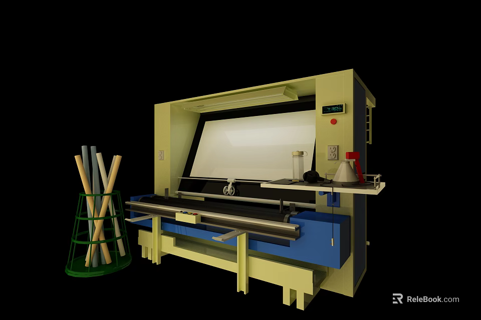 Industrial Workbench Equipment With Yellow Blue Frame Control Panel And Material Storage Rack 3d model 