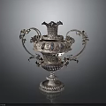 Elegant Silver Vase With Intricate Carvings Decorative Handles Gemstone Inlays And Classical Design