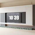 Modern TV Wall Design With White Gray Cabinets And Marble Base 3d model