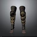 Medieval Brown Knee Armor With Golden Metal Plates And Leather Covering Gear
