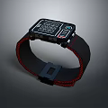 Modern Digital Watch With Black Strap Red Stitching And Functional Display Buttons 3d model