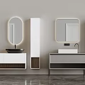Modern Bathroom Vanity With Backlit Mirrors Black White Basins And Storage Cabinets