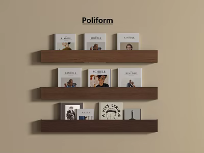 Poliform Wall Display With Wooden Shelves And Decorative Books Arrangement 3d model