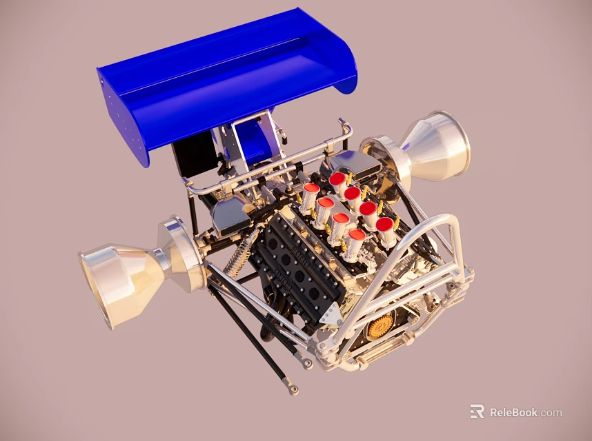 Mechanical Engine Device Featuring Blue Cover Silver Metallic Structure And Red Knobs 3d model 