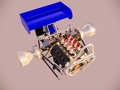 Mechanical Engine Device Featuring Blue Cover Silver Metallic Structure And Red Knobs 3d model