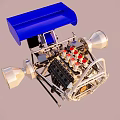 Mechanical Engine Device Featuring Blue Cover Silver Metallic Structure And Red Knobs 3d model