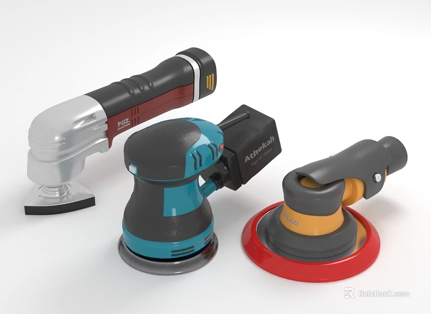 Professional Hardware Power Sanders and Polishers With Blue Red Gray Bodies for Sanding Polishing 3d model 