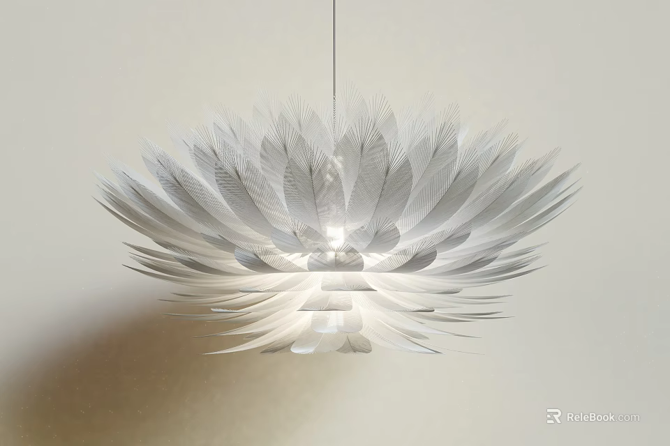 White Feather Shaped Modern Chandelier With Elegant Soft Lighting Design 3d model