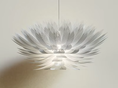 White Feather Shaped Modern Chandelier With Elegant Soft Lighting Design 3d model