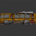 Futuristic Yellow Bus With Mechanical Roof Equipment Red Accents And Metallic Parts
