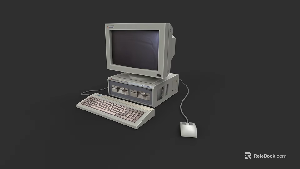 Vintage Desktop Computer System With CRT Monitor Keyboard And Mouse 3d model 