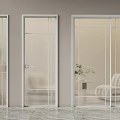 Elegant Double Doors Design With Glass Panels And Arch Top White Frames 3d model