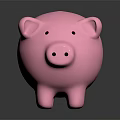 Decorative Ornament Set Featuring Pink Piggy Bank on Black Surface with Shiny Reflection