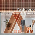 Fashion Shoes Window Display With Mannequin Decorative Geometric Shapes Shelves Posters And Potted Plant