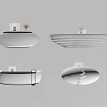 Modern Reception Desk With Oval Shape Striped Design And Decorative Elements 3d model