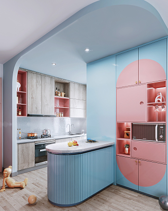 Modern Kitchen Macaron Color Cabinet Bar 3d model