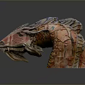 Game and Movie Mythical Dragon Character with Vibrant Red Orange Scales and Detailed Sculpted Head
